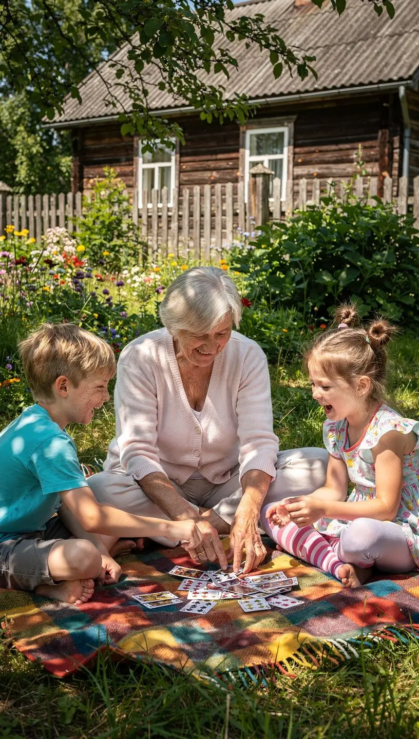 Seniori kopā ar bērniem veido mākslas darbus no dabas materiāliem.